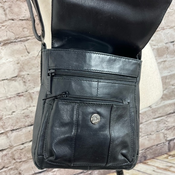 Gold Coral Black Leather Crossbody Organizer Hipster Bag 6x8x3 - Picture 3 of 10